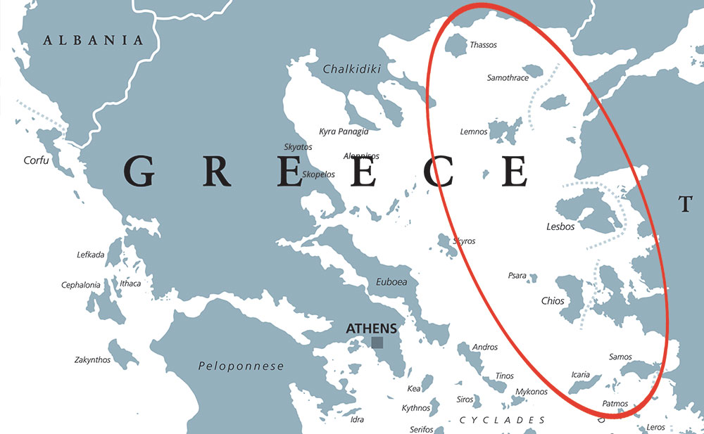 Mappa delle isole Nord Est Egeo