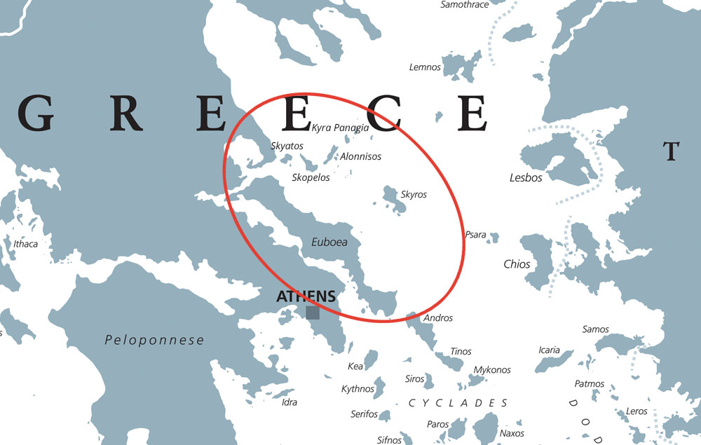 Mappa delle isole Sporadi e Eubea